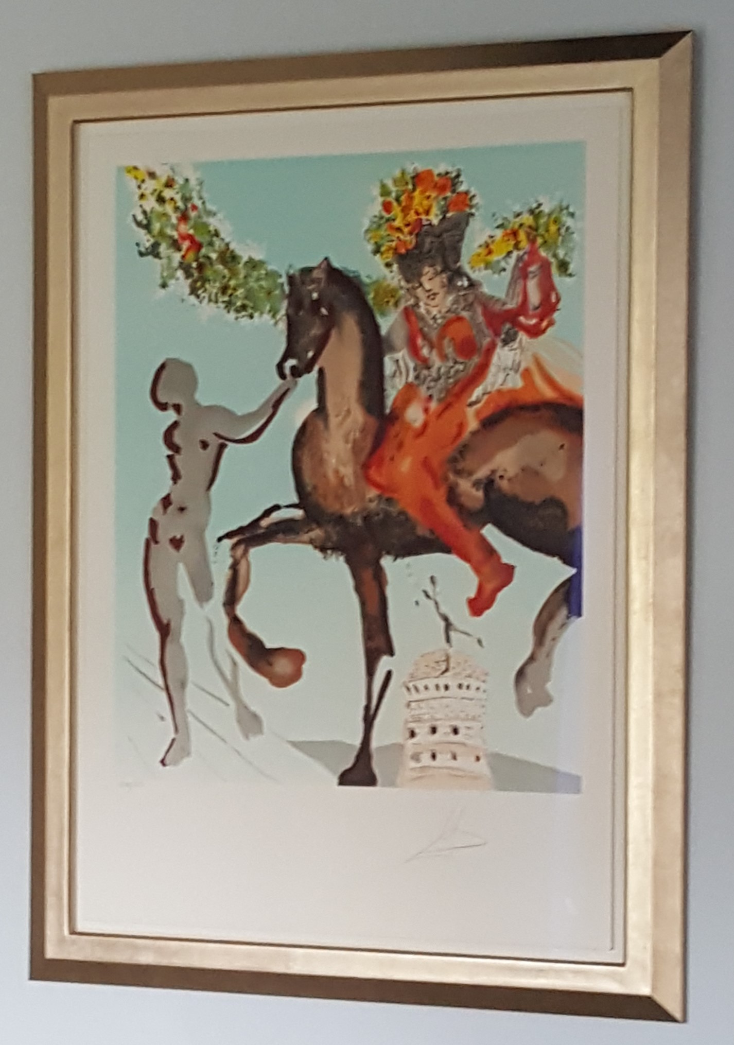 Salvador Dali signed print in gilded moongold frame